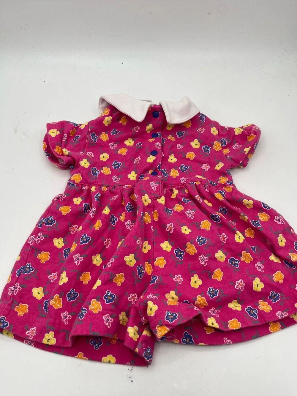 Vintage 1998 Gymboree Hot Pink Floral Peter Pan Collar One-Piece
